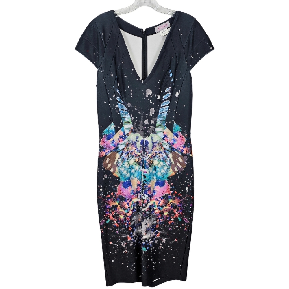 JOVANI Evening Gown Multicolor Rhinestone Studded Midi Dress Size 14
